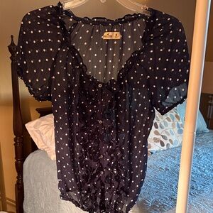 Hollister Dark Blue Polka Dot Blouse